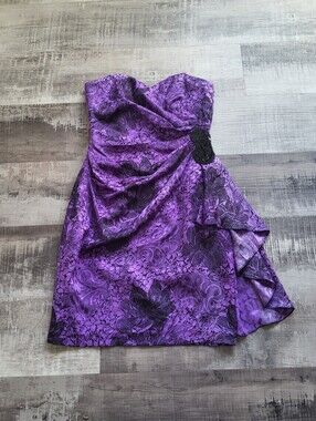 Silk Studio Y2K 100% Silk Strapless Dress Purple Floral Paisley Size 4 Fairy